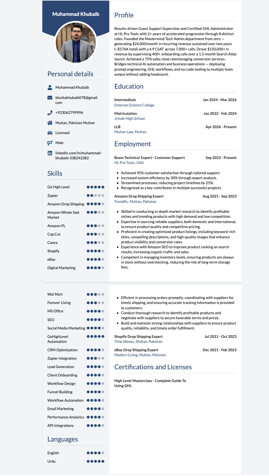 Khubaib technical support specialist portrait